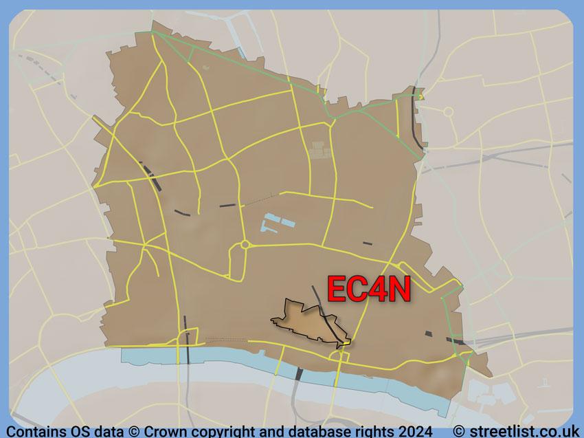 Where the EC4N postcode district lies within the wider  postcode area