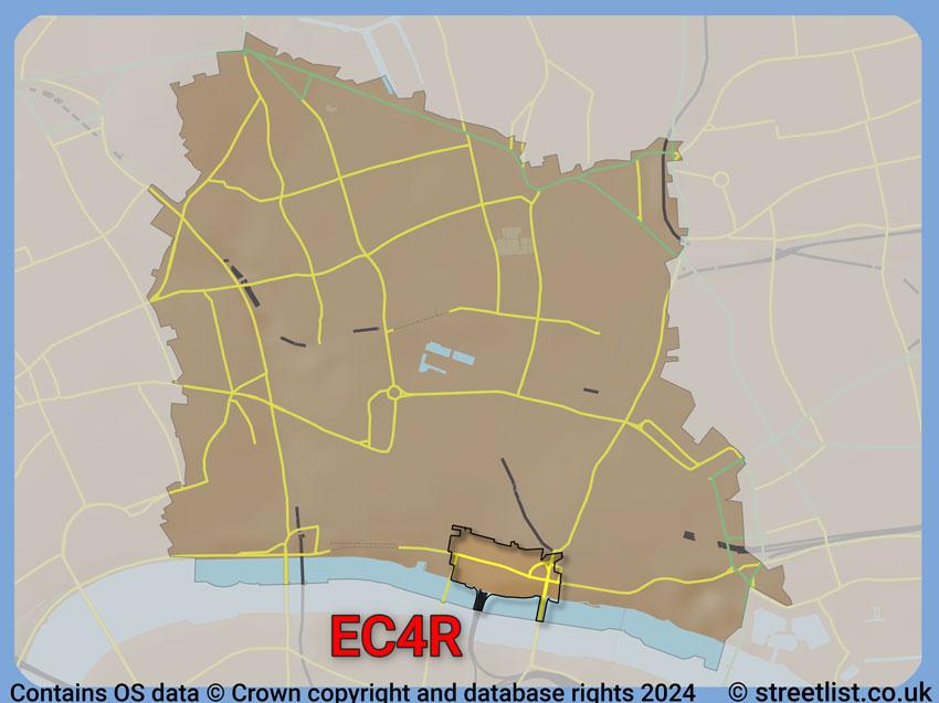 Where the EC4R postcode district lies within the wider  postcode area