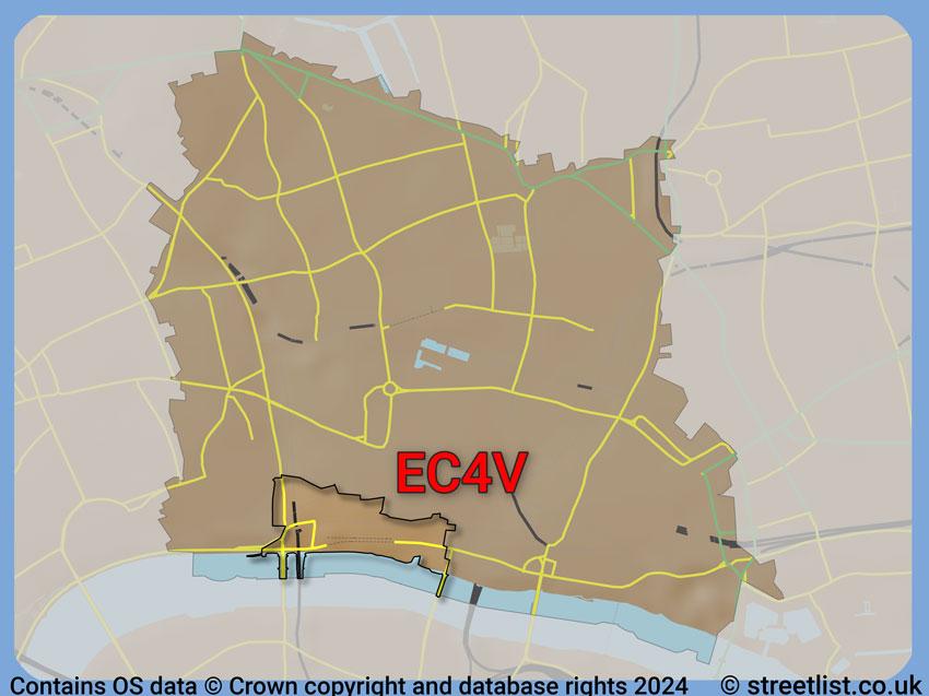 Where the EC4V postcode district lies within the wider  postcode area