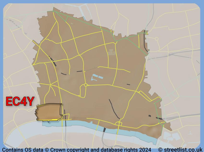 Where the EC4Y postcode district lies within the wider  postcode area