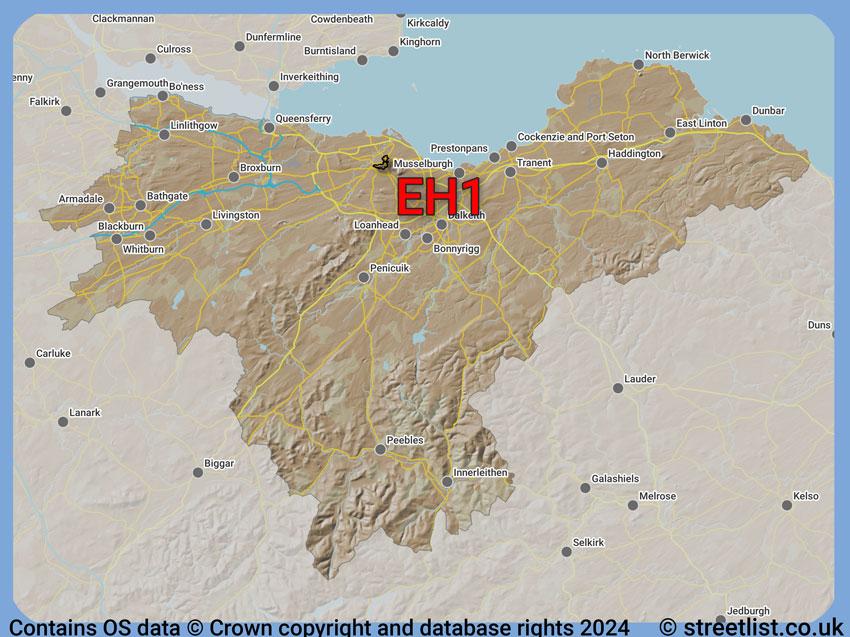 Where the EH1 postcode district lies within the wider  postcode area