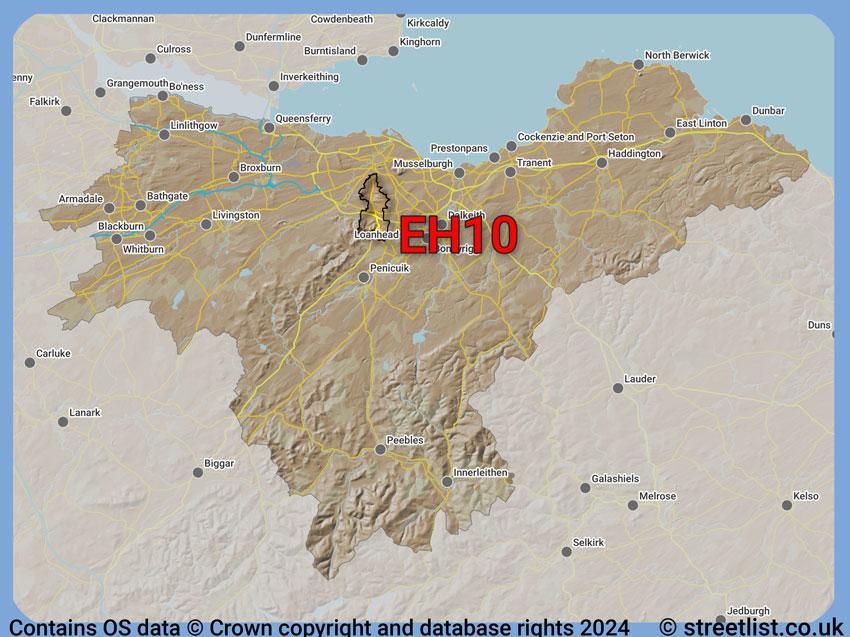 Where the EH10 postcode district lies within the wider  postcode area