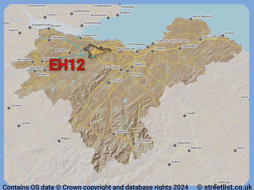 Where the EH12 postcode district lies within the wider  postcode area