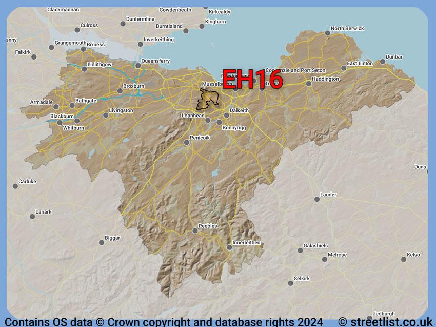 Where the EH16 postcode district lies within the wider  postcode area