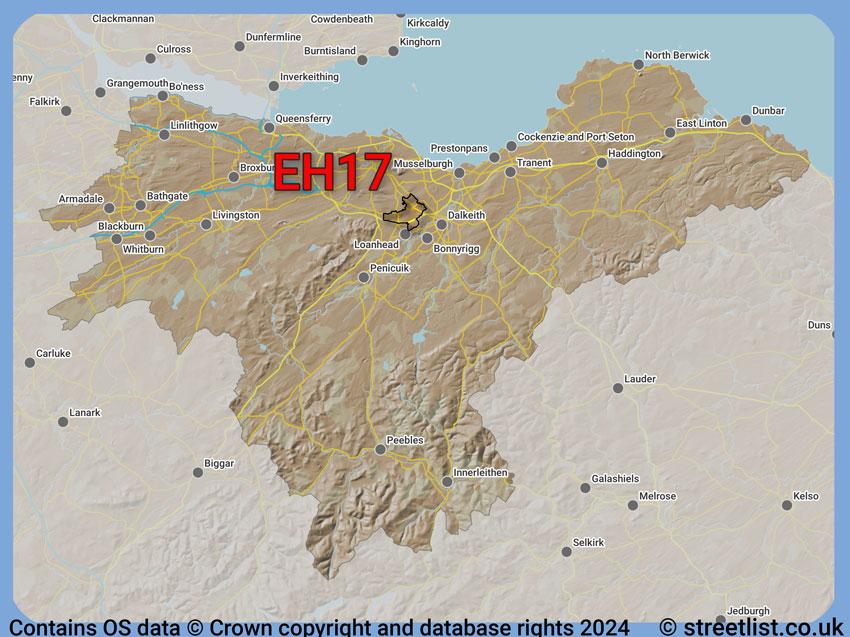 Where the EH17 postcode district lies within the wider  postcode area