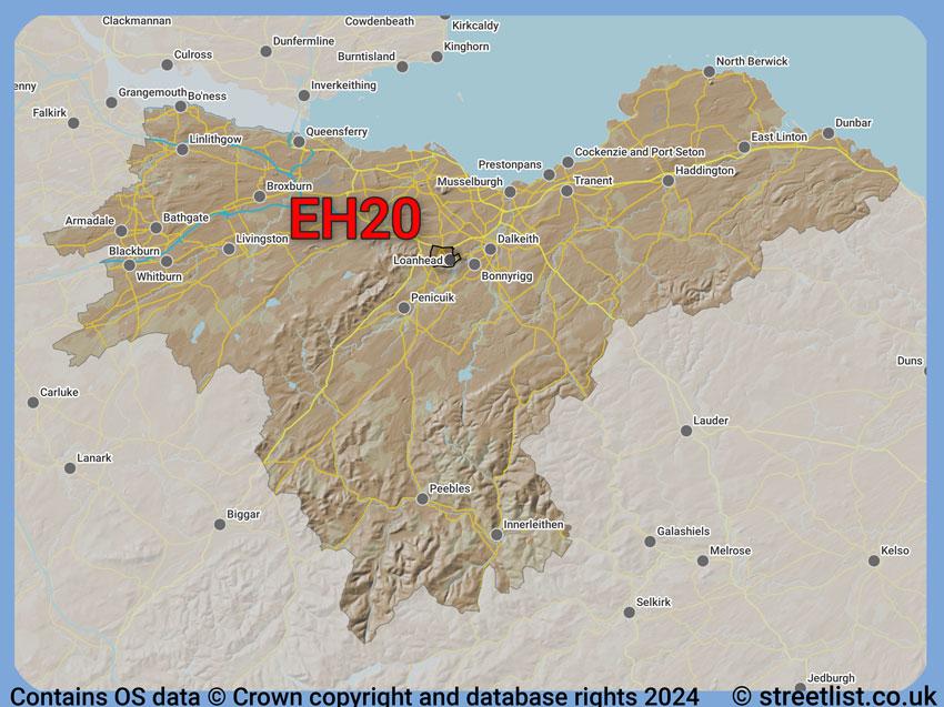 Where the EH20 postcode district lies within the wider  postcode area