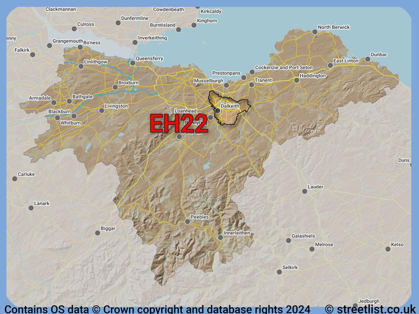 Where the EH22 postcode district lies within the wider  postcode area