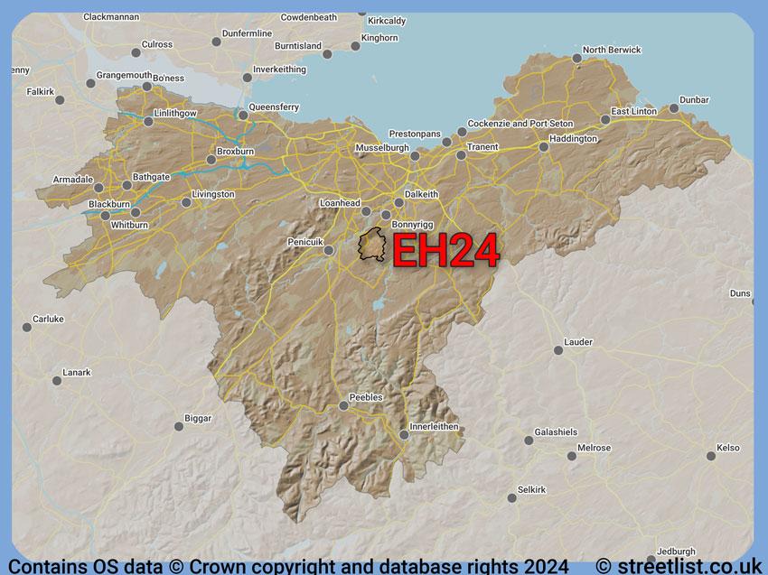 Where the EH24 postcode district lies within the wider  postcode area