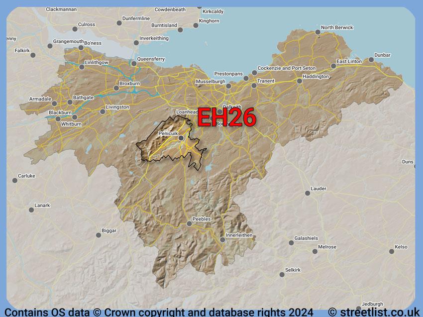 Where the EH26 postcode district lies within the wider  postcode area