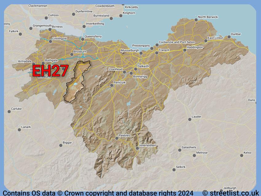 Where the EH27 postcode district lies within the wider  postcode area