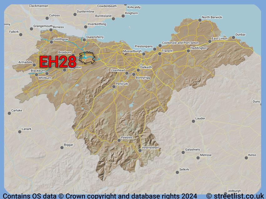 Where the EH28 postcode district lies within the wider  postcode area