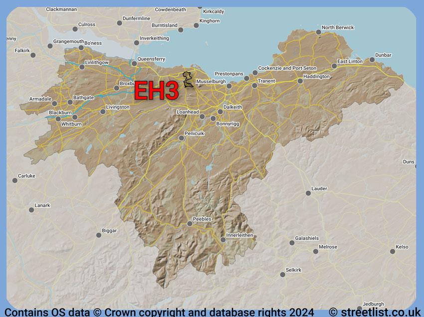 Where the EH3 postcode district lies within the wider  postcode area