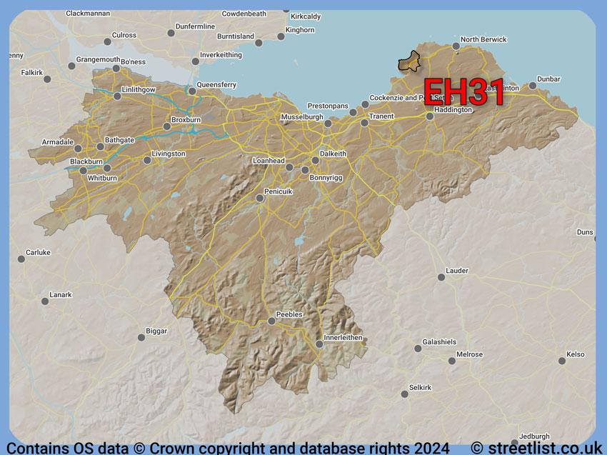 Where the EH31 postcode district lies within the wider  postcode area