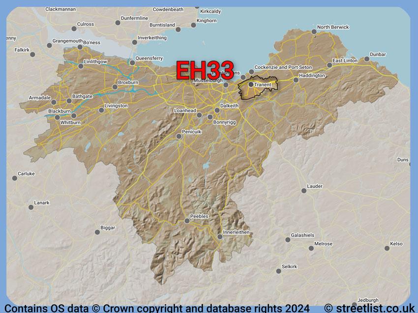 Where the EH33 postcode district lies within the wider  postcode area