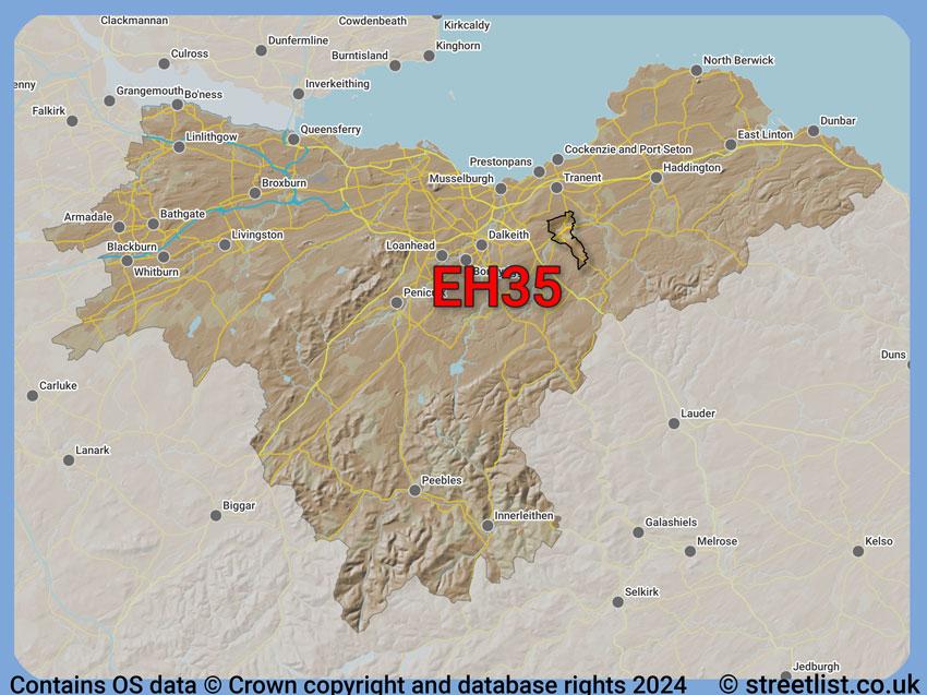 Where the EH35 postcode district lies within the wider  postcode area