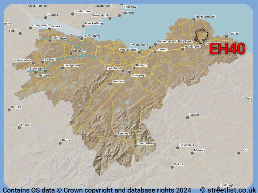 Where the EH40 postcode district lies within the wider  postcode area