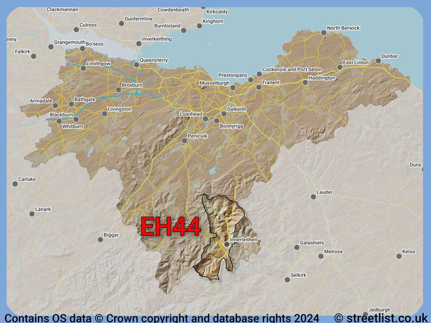 Where the EH44 postcode district lies within the wider  postcode area