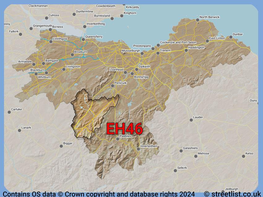 Where the EH46 postcode district lies within the wider  postcode area