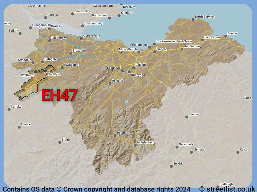 Where the EH47 postcode district lies within the wider  postcode area