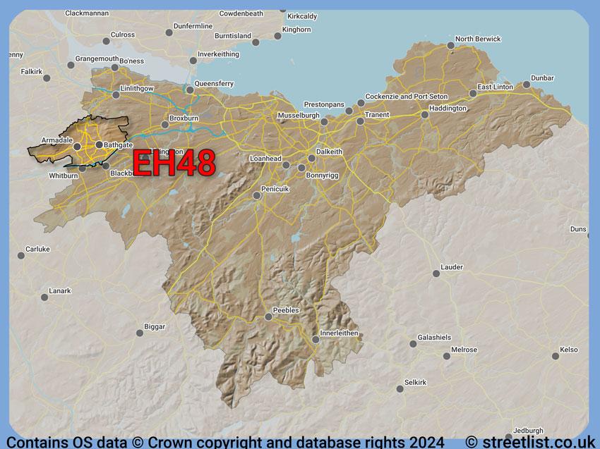 Where the EH48 postcode district lies within the wider  postcode area