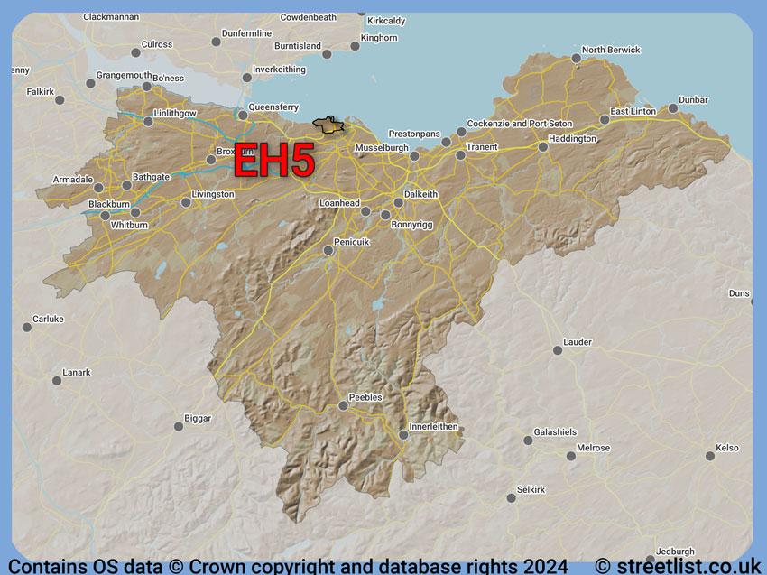 Where the EH5 postcode district lies within the wider  postcode area