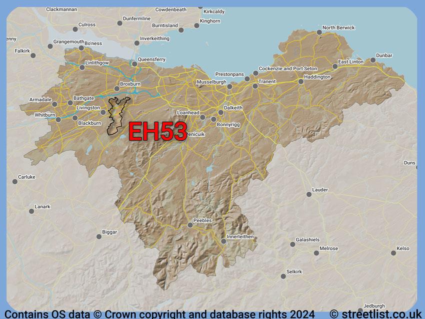 Where the EH53 postcode district lies within the wider  postcode area