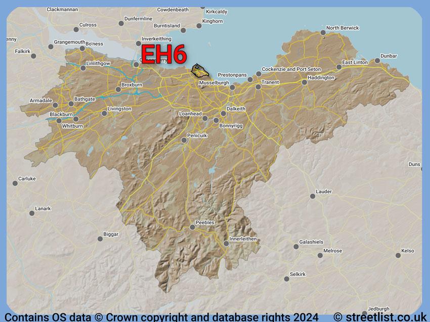 Where the EH6 postcode district lies within the wider  postcode area