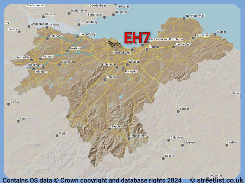 Where the EH7 postcode district lies within the wider  postcode area