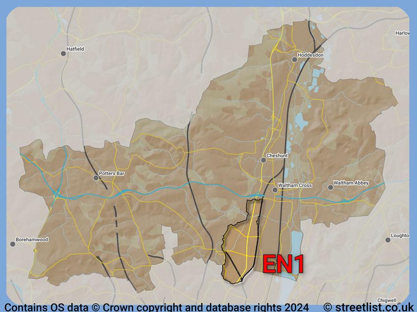 Where the EN1 postcode district lies within the wider  postcode area