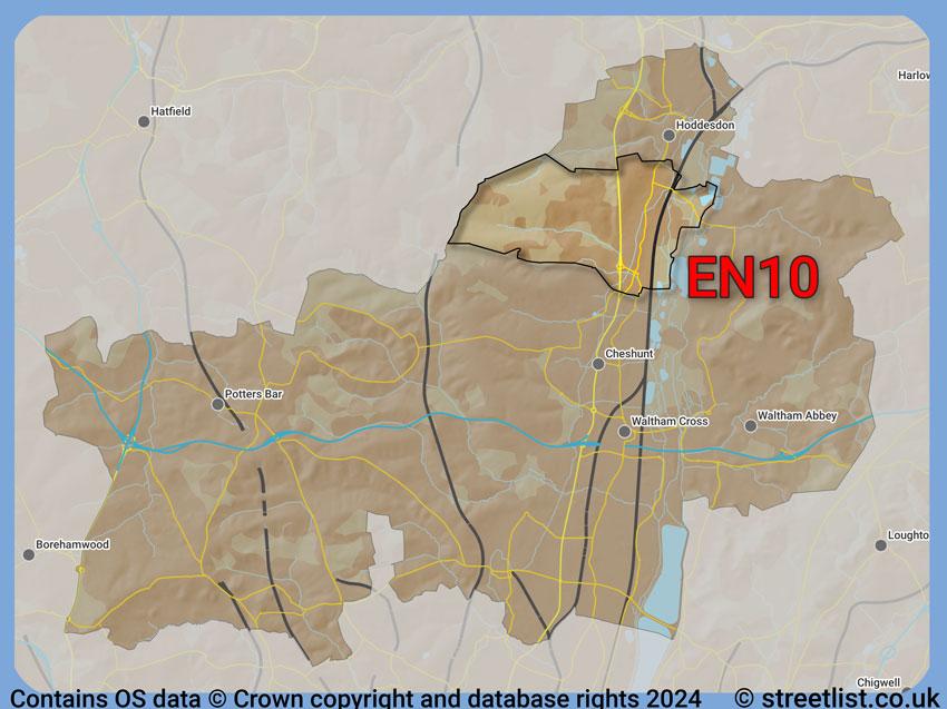 Where the EN10 postcode district lies within the wider  postcode area