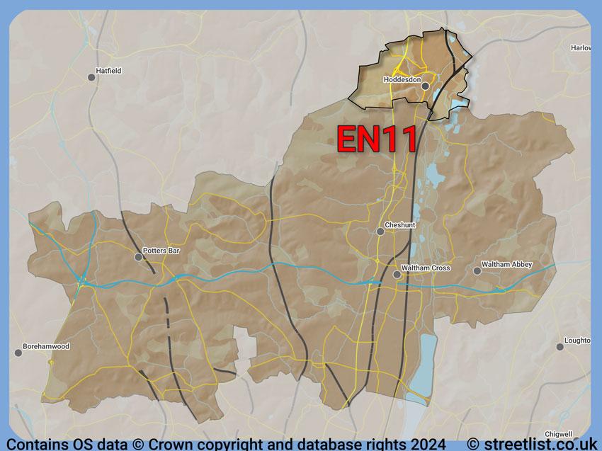 Where the EN11 postcode district lies within the wider  postcode area