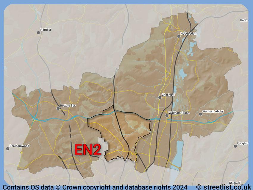 Where the EN2 postcode district lies within the wider  postcode area