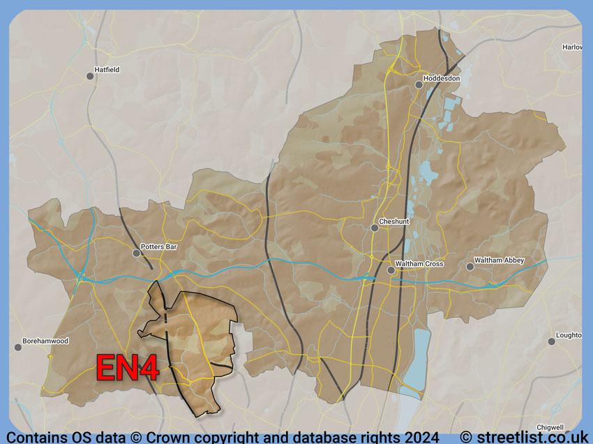 Where the EN4 postcode district lies within the wider  postcode area