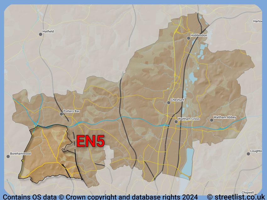 Where the EN5 postcode district lies within the wider  postcode area