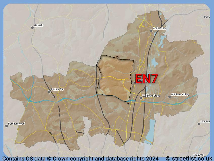 Where the EN7 postcode district lies within the wider  postcode area