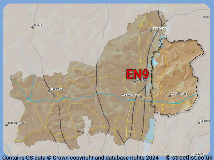 Where the EN9 postcode district lies within the wider  postcode area