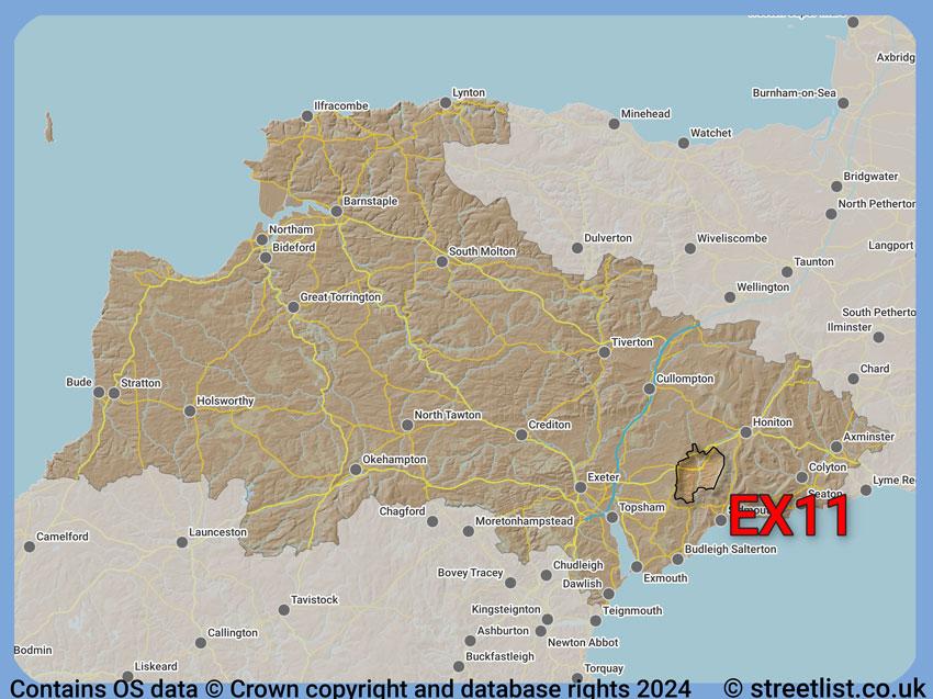 Where the EX11 postcode district lies within the wider  postcode area