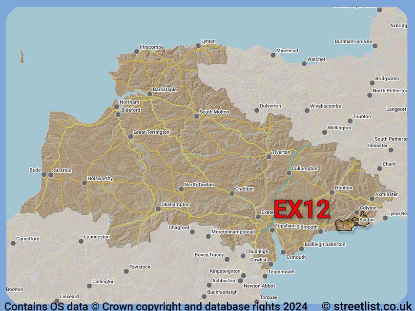 Where the EX12 postcode district lies within the wider  postcode area