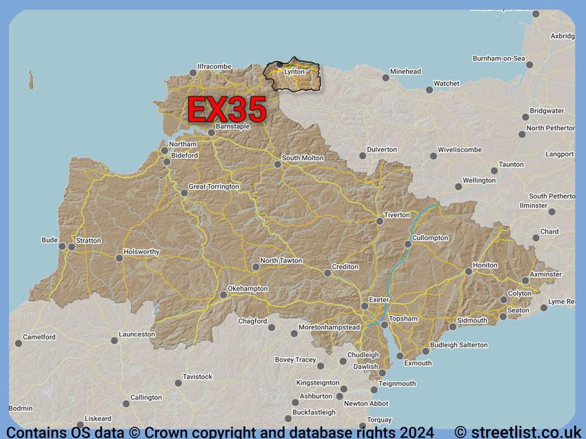 Where the EX35 postcode district lies within the wider  postcode area