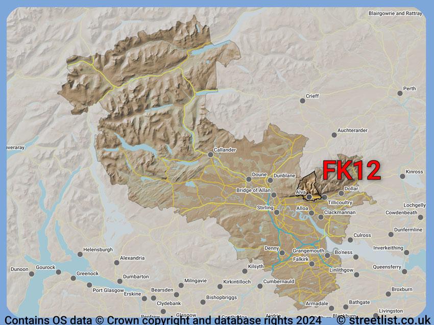 Where the FK12 postcode district lies within the wider  postcode area