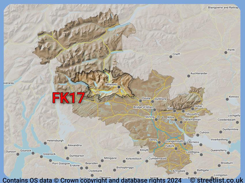 Where the FK17 postcode district lies within the wider  postcode area