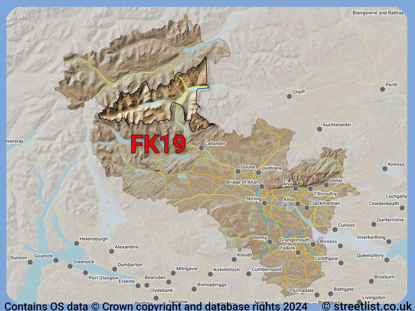 Where the FK19 postcode district lies within the wider  postcode area