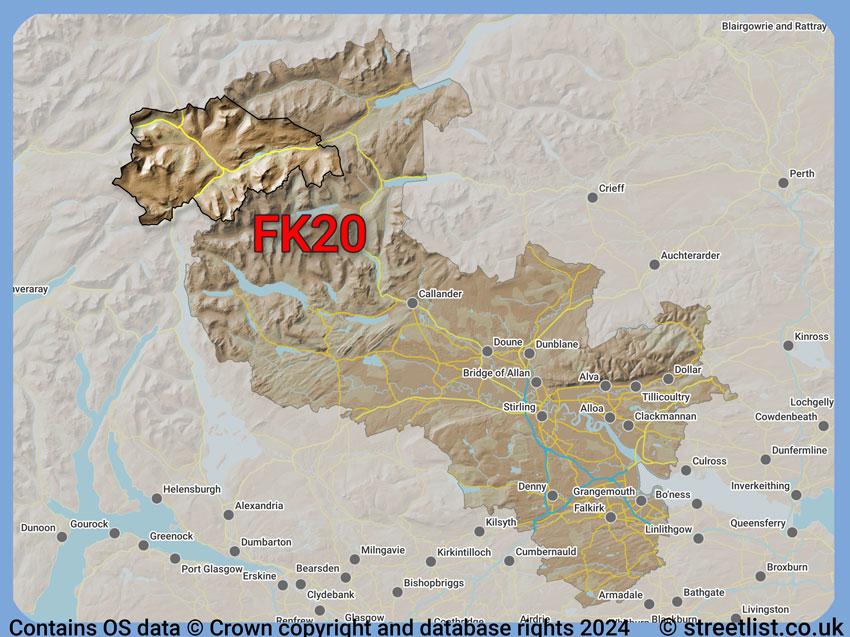 Where the FK20 postcode district lies within the wider  postcode area