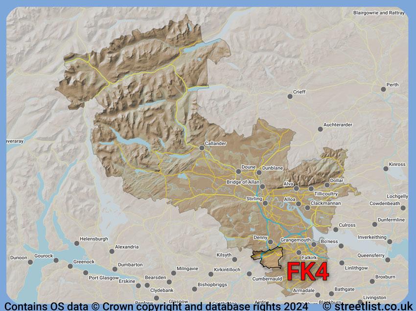 Where the FK4 postcode district lies within the wider  postcode area