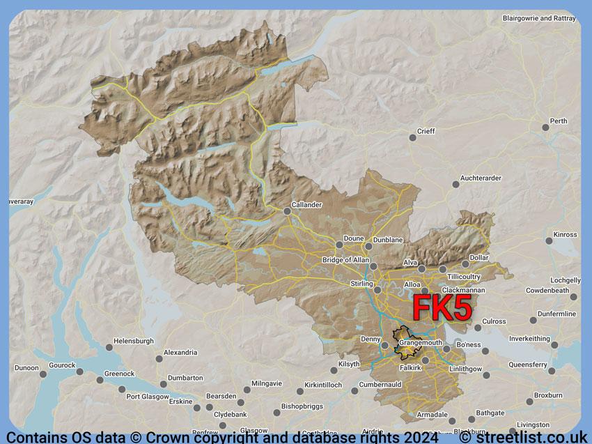 Where the FK5 postcode district lies within the wider  postcode area