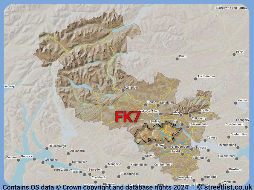 Where the FK7 postcode district lies within the wider  postcode area