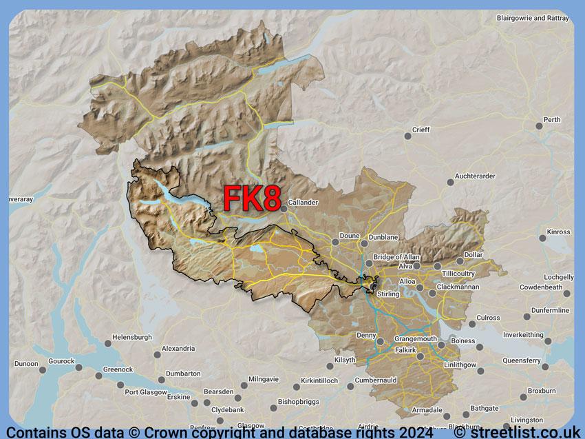 Where the FK8 postcode district lies within the wider  postcode area