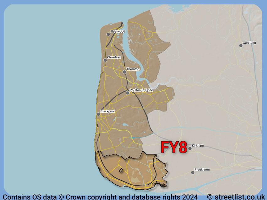 Where the FY8 postcode district lies within the wider  postcode area