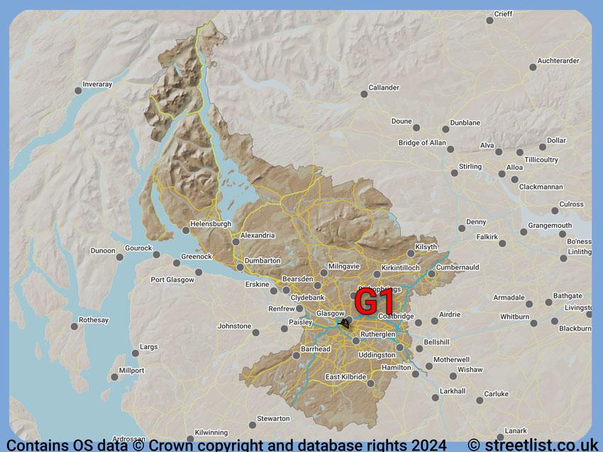 Where the G1 postcode district lies within the wider  postcode area