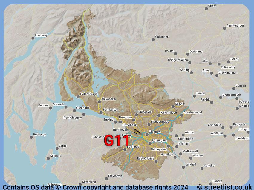 Where the G11 postcode district lies within the wider  postcode area